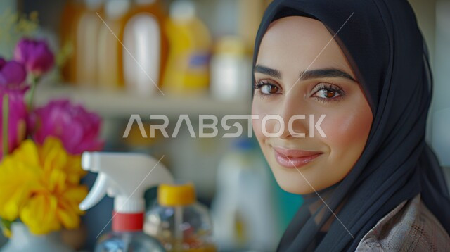أزياء محجبات عصرية حديثة، الاهتمام بالأناقة والجمال والمظهر الخارجي, مفهوم الأنوثة والنعومة، صورة مقربة لامرأة خليجية سعودية عربية محجبة تنظر إلى الكاميرا بحركات تدل على الثقة بالنفس والسرور