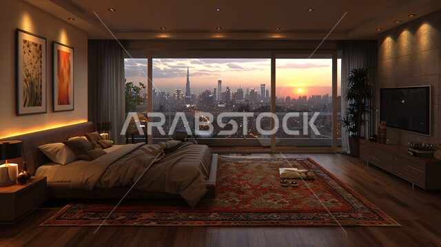 غرفة نوم بتصاميم عصرية حديثة, التصميم الداخلي للمنازل والبيوت باللون الابيض، أثاث واكسسوارات منزلية داخلية أنيقة، شقق وفلل سكنية فاخرة، فنادق ومنتجعات بديكورات راقية في المملكة العربية السعودية، الواجهات و النوافذ الزجاجية