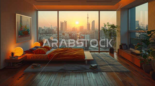 التصميم الداخلي للمنازل والبيوت باللون البني و الابيض، غرفة نوم بتصاميم عصرية حديثة, أثاث واكسسوارات منزلية داخلية أنيقة، شقق وفلل سكنية فاخرة، فنادق ومنتجعات بديكورات راقية في المملكة العربية السعودية، الواجهات و النوافذ الزجاجية