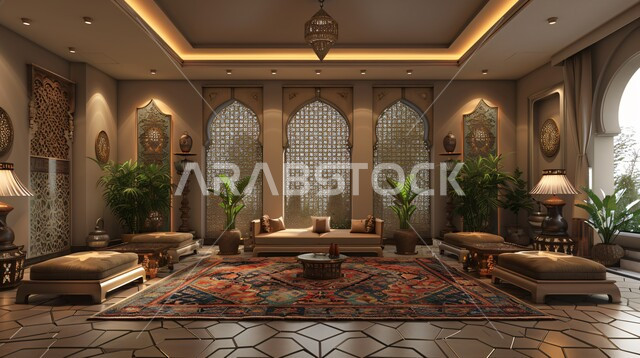 التحف والديكورات الداخليه الأنيقة، غرفة جلوس فاخرة, شقق وفلل سكنية في المملكة العربية السعودية، أثاث منزلي راقي ومريح باللون البني, غرف معيشه بتصاميم عصرية حديثه