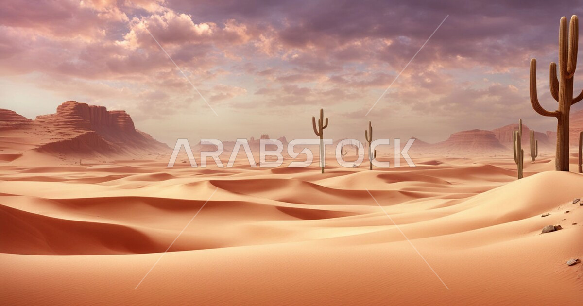 نبات الصبار الشوكي على الرمال الذهبية الناعمة في المناطق الصحراوية، نمو ...