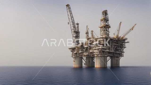 صناعات ومشاريع بتروكيماوية، منصة نفط و غاز لاستنباط الزيوت، النهضة بالاقتصاد الوطني السعودي, حفارة تقوم بالتنقيب، جودة الآلات والمعدات في معامل استخرج الثروة النفطية من اعماق البحار، مفهوم هندسة البترول