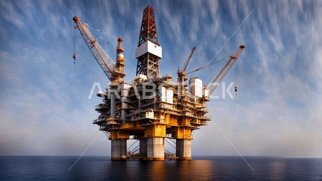 صناعات ومشاريع بتروكيماوية، منصة نفط و غاز لاستنباط الزيوت، النهضة بالاقتصاد الوطني السعودي, حفارة تقوم بالتنقيب، جودة الآلات والمعدات في معامل استخرج الثروة النفطية من اعماق البحار، مفهوم هندسة البترول