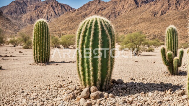  مجموعة من نبات الصبار الشوكي في المناطق الصحراوية, نمو الشوكيات والأعشاب في براري المملكة العربية السعودية, النباتات الشوكية البرية في المحميات الطبيعية