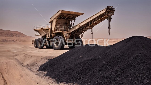 مناطق التنقيب عن الثروات الباطنية الثمينة، الطبيعة الرملية وتضاريس السلاسل الجبلية في المملكة العربية السعودية، مناجم الفحم الطبيعي العربي، الالات والمعدات الضخمة الثقلية في موقع العمل