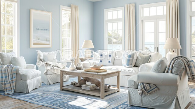 Luxury interior design for villas and apartments in Saudi Arabia, interior designs for comfortable living rooms in modern style, living room with luxury home furniture, hanging art, accessories and modern antiques