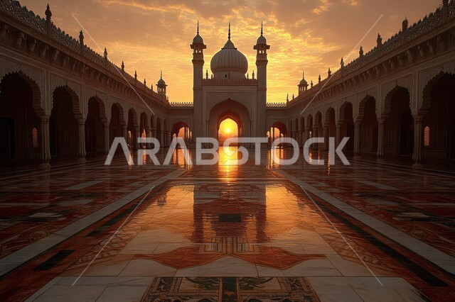 المعالم الدينيه في المملكه العربية السعودية، دعوة المسلمين إلى الصلاه،  العباده والتقرب إلى الله،  مسجد في وقت الغروب،  الفن الهندسي المعماري للمآذن والقبب