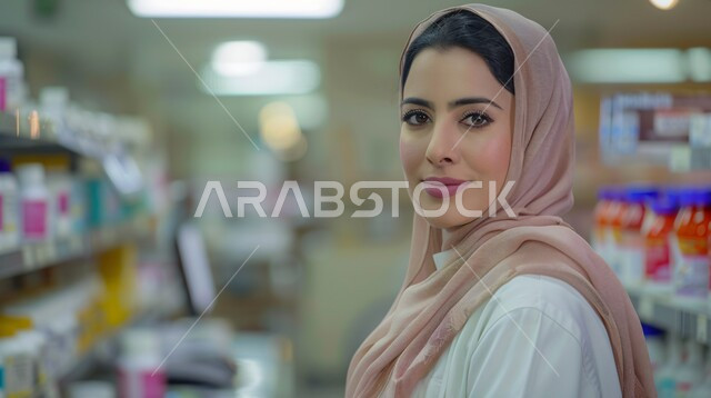مفهوم الانوثة والنعومة، ملابس محجبات عصرية راقية، الاهتمام بالمظهر الخارجي والأناقة، صورة مقربة لامرأة عربية خليجية سعودية محجبة تنظر إلى الكاميرا بايماءات الثقة بالنفس والسرور