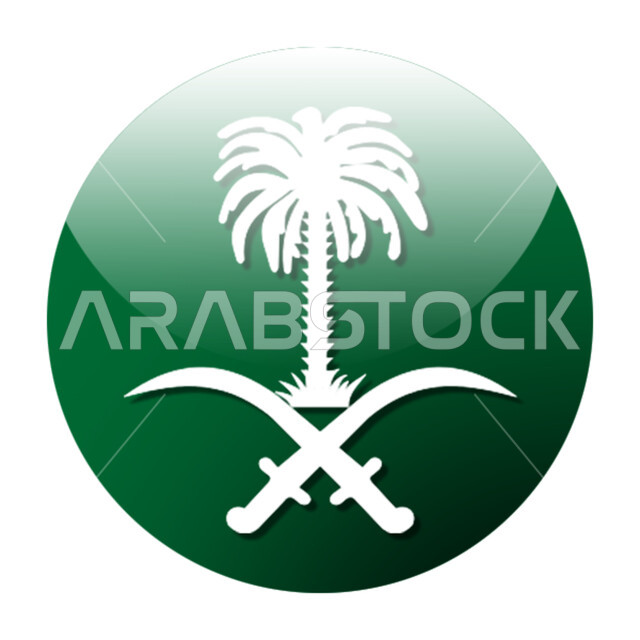الاحتفال باليوم الوطني السعودي، النخلة والسيفان المتقاطعان باللون الأبيض، شعار المملكة العربية السعودية، يوم العلم السعودي، رموز وطنية تراثية، شعار المملكة باللون الأخضر بشكل دائري، خلفية بيضاء