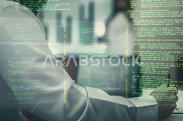 عناصر ورموز هولوجرامية ثلاثية الابعاد، التقدم و النمو التقني, صورة مقربة ليد شخص يقوم بلمس أيقونات التكلفة والجودة الافتراضية، شاشات الكترونية مضيئة, استخدام التقنيات الالكترونية الحديثه, تحسين كفاءة العمل