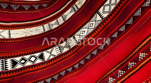 Traditional heritage craft art, Saudi design for colorful authentic Arabic inscriptions in the Kingdom of Saudi Arabia, popular Saudi heritage of Sadu decoration