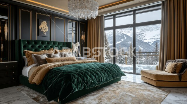 غرفة نوم بتصاميم عصرية حديثة مع اطلالة طبيعية، أثاث واكسسوارات منزلية داخلية أنيقة،  شقق وفلل سكنية فاخرة، فنادق ومنتجعات بديكورات راقية، فنون التصميم الداخلي