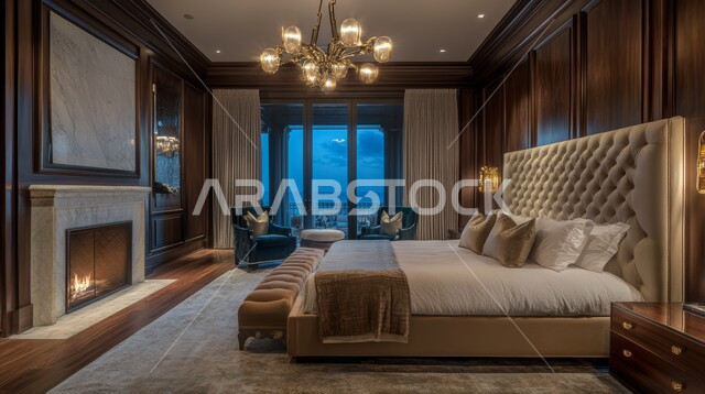 فنون التصميم الداخلي ، شقق وفلل سكنية فاخرة، فنادق ومنتجعات بديكورات راقية، أثاث واكسسوارات منزلية داخلية أنيقة، غرفة نوم بتصاميم عصرية حديثة مع اطلالة طبيعية