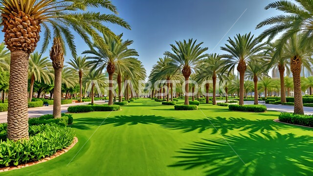 المساحات الخضراء الواسعه في المملكه العربية السعودية، مفهوم التنزه والترفيه، الاهتمام بزراعة الاشجار والنباتات الخضراء، ممشى مصمم من قطع الحجارة داخل حديقة، خلفية الطبيعة