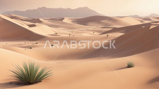 الرمال الذهبية الناعمة المتموجة في وسط الصحراء وقت النهار، نمو النباتات البرية والشوكية في الصحاري، التشكلات والتكوينات الرملية في المملكة العربية السعودية، التلال والهضاب في المناطق الصحراوية، خلفية الطبيعة