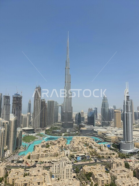 Building a modern urban future in Dubai, high-rise commercial buildings and facilities, urban growth and progress, infrastructure improvement and development, futuristic imaginary view of towers and skyscrapers in the United Arab Emirates, modern architectural arts and designs