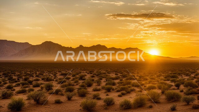 مناطق البادية والبيئة الطبيعية الصحراوية نهاراً, نمو النباتات في الأراضي القاحلة، التلال والهضاب من الرمال الذهبية الناعمة، التكوينات والتشكلات الرملية في صحراء المملكة السعودية، المرتفعات والتضاريس والقمم الجبلية في البراري، خلفية الطبيعة