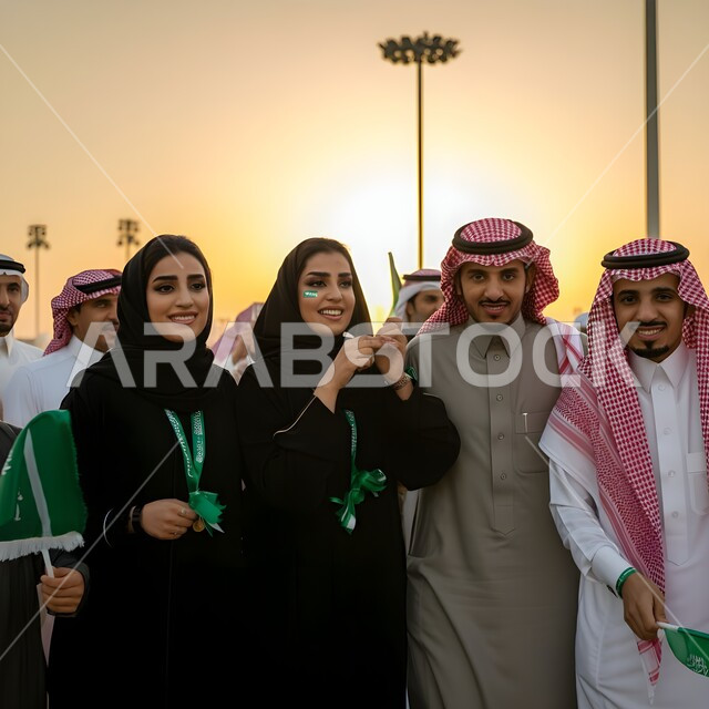الاحتفال بذكرى اليوم الوطني، يوم العلم السعودي 11مارس، التعبير عن الحب والولاء للسعودية, العيد الوطني 8 ربيع الأول، مواطنون عرب خليجيون سعوديون نساء ورجال تظهر عليهم علامات الفخر والاعتزاز بالوطن، الأعلام والريات الوطنية ترفرف عاليا 