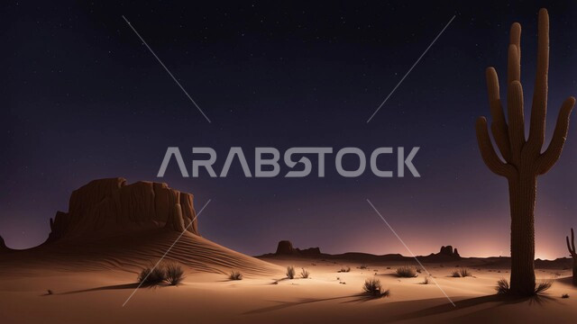 التكوينات والتشكيلات الصخرية الضخمة، التضاريس والبيئة الصحراوية في الصحراء العربية، منظر القمر المضيء في سماء السعوديه, الكثبان الرملية الذهبية، جبال ومرتفعات المملكة العربية السعودية في وضع الليل، خلفية الطبيعة