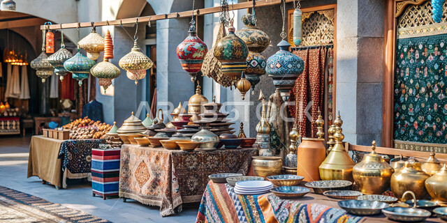 أسواق لبيع الأعمال الأثرية الأصيلة, الحرف اليدوية والتراثية التقليدية في المملكة العربية السعودية، الصناعات المعدنية الشعبية, المنتجات المعدنية التاريخية المصنوعة من النحاس، متجر لبيع الأواني النحاسية في السوق الشعبي التقليدي