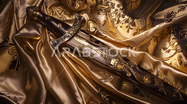 التحف الأثرية الأصيلة في المملكة العربية السعودية, التراث والأصالة والعراقة, صناعات يدويه وحرف مميزة للأسلحة القديمة, صورة مقربة لسيف مزخرف مصنوع على الطراز الشعبي التقليدي، قطع الأنتيكا الشعبية الخليجية