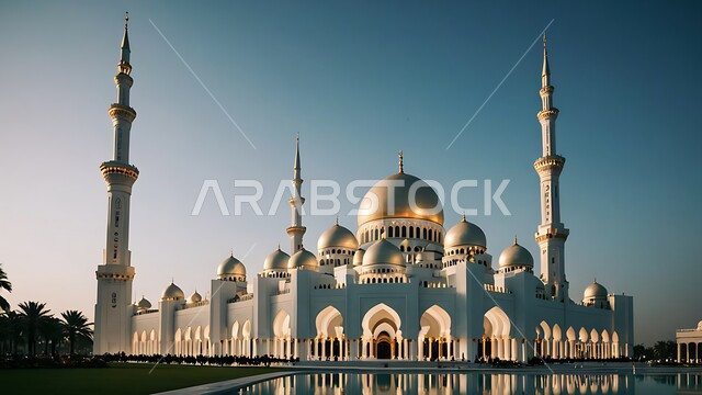 المآذن والقبب المبنية على الطراز العريق، مسجد محاط بأشجار النخيل ومساحات خضراء، العبادة والطاعة والتقرب الى الله، الفن الهندسي المعماري لبناء المساجد في المملكة العربية السعودية، الديكورات والتصاميم الإسلامية، خلفية الطبيعة