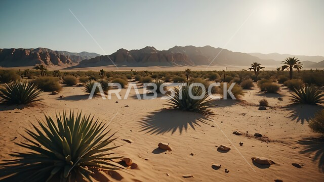 المزروعات البرية في المحميات الطبيعية, نمو الشوكيات والأعشاب في براري المملكة العربية السعودية, سلسلة الجبال والتكوينات والتشكلات الصخرية, مجموعة من النباتات الشوكية في المناطق الصحراوية