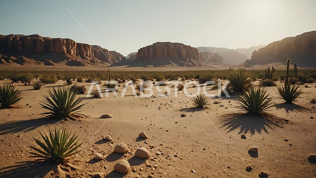 المزروعات البرية في المحميات الطبيعية, نمو الشوكيات والأعشاب في براري المملكة العربية السعودية, سلسلة الجبال والتكوينات والتشكلات الصخرية, مجموعة من النباتات الشوكية في المناطق الصحراوية