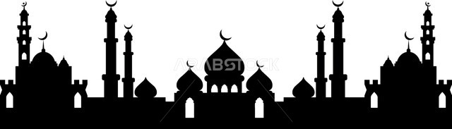 الفن الهندسي المعماري، تعزيز الاستقرار النفسي والروحانية، رمز وأيقونة دينية، العبادة والتقرب الى الله، صورة بانورامية لرسم توضيحي لمجسم مسجد ثلاثي الابعاد بالأسود والابيض، تصاميم ومجسمات اسلامية، خلفية بيضاء