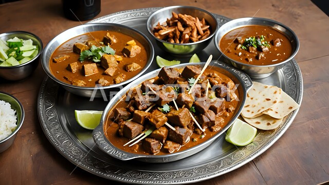 المطاعم والمطابخ في المملكة العربية السعودية، مأكولات عربية تقليدية, وجبات غذائية غنية بالبروتين, وصفات الطعام الصحية الشهية، أطباق من أسياخ اللحم مع صلصة الكاري اللذيذة المزين بالأعشاب مع الأرز وقطع الليمون الطازج، فنون تقديم الأطعمة الشرقية المميزة