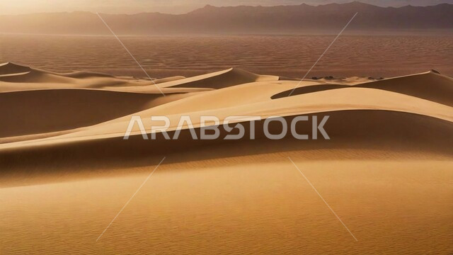 مناطق البادية والبيئة الطبيعية الصحراوية وقت النهار، التضاريس و التلال والهضاب في البراري، التكوينات والتشكلات الرملية في صحراء المملكة العربية السعودية، الرمال الناعمة الذهبية، خلفية الطبيعة