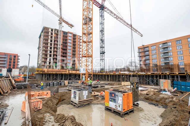 النمو والتطور المعماري والتقدم الحضاري في المملكة العربية السعودية، أعمال البناء والمقاولات والتطوير العقاري، مفهوم تحسين البنية التحتية للبلاد، إنشاء الأساسات والهياكل للمشروعات السكنية والمصانع الحديثة، الرافعات والمعدات الثقيلة لتشييد المباني  الضخمة