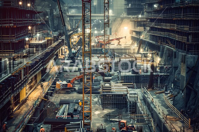 النمو والتطور المعماري والتقدم الحضاري في المملكة العربية السعودية، أعمال البناء والمقاولات والتطوير العقاري، مفهوم تحسين البنية التحتية للبلاد، إنشاء الأساسات والهياكل للمشروعات السكنية والمصانع الحديثة، الرافعات والمعدات الثقيلة لتشييد المباني  الضخمة