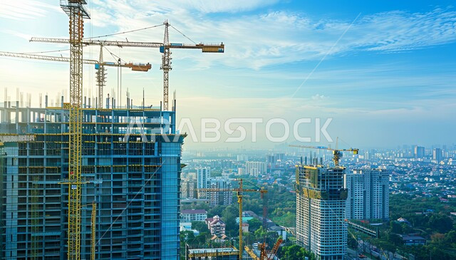 أعمال البناء والمقاولات والتطوير العقاري، مفهوم تحسين البنية التحتية للبلاد، إنشاء الأساسات والهياكل للمشروعات السكنية والمصانع الحديثة، التطور المعماري والحضاري في المملكة العربية السعودية، تشييد المباني والمشاريع الضخمة، إقامة الأبراج وناطحات السحاب المعاصرة