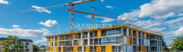  تحسين البنية التحتية للبلاد، أعمال البناء والمقاولات والتطوير العقاري، صورة بانورامية للأساسات والهياكل للمشروعات السكنية والمصانع الحديثة، التطور المعماري والحضاري في المملكة العربية السعودية، تشييد المباني والمشاريع الضخمة، إقامة الأبراج وناطحات السحاب 