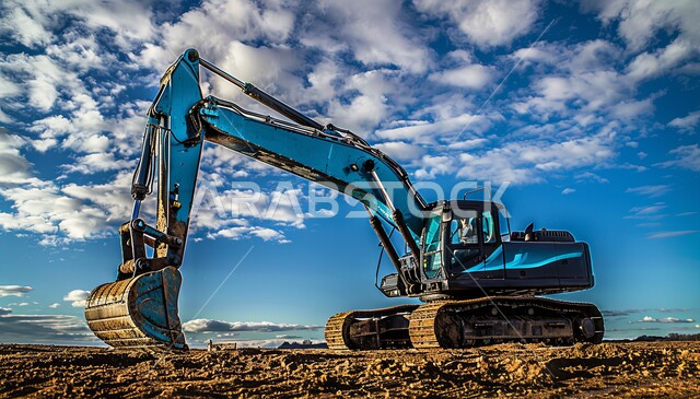 تحسين البنية التحتية لإقامة المباني والمشاريع الحديثة، مفهوم الهندسة المعمارية والإنشاءات، جرافة كبيرة تعمل في الحفر ورفع الأنقاض والأتربة في موقع العمل، الاعتماد على الآلات والمعدات الثقيلة في أعمال البناء، مهن ووظائف هندسية صناعية في المملكة العربية السعودية 