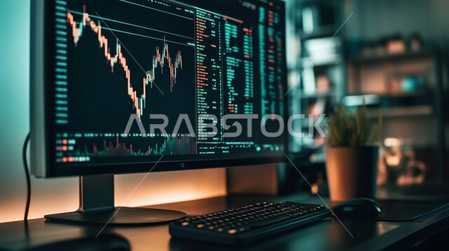 تداول العملة الرقمية، دمج التكنولوجيا المتطورة مع العمل، مراقبة ارتفاع وانخفاض الأسهم في سوق البورصة، إنجاز وتحقيق أهداف الشركة, عرض مخطط الرسم البياني للنمو الاقتصادي عبر شاشات الحواسيب الحديثة، الاستثمار في الأسواق المالية