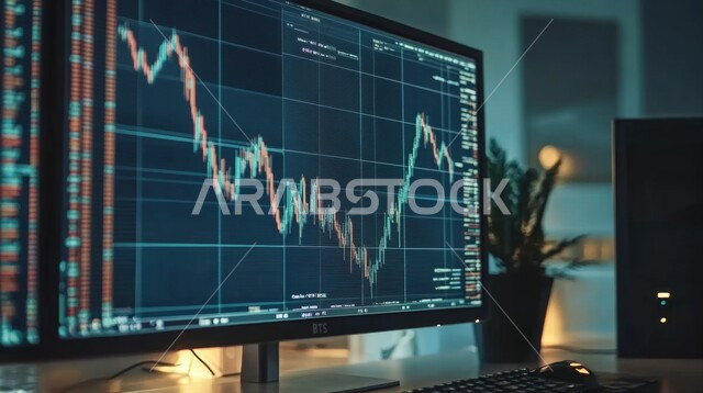 تداول العملة الرقمية، دمج التكنولوجيا المتطورة مع العمل، مراقبة ارتفاع وانخفاض الأسهم في سوق البورصة، إنجاز وتحقيق أهداف الشركة, عرض مخطط الرسم البياني للنمو الاقتصادي عبر شاشات الحواسيب الحديثة، الاستثمار في الأسواق المالية