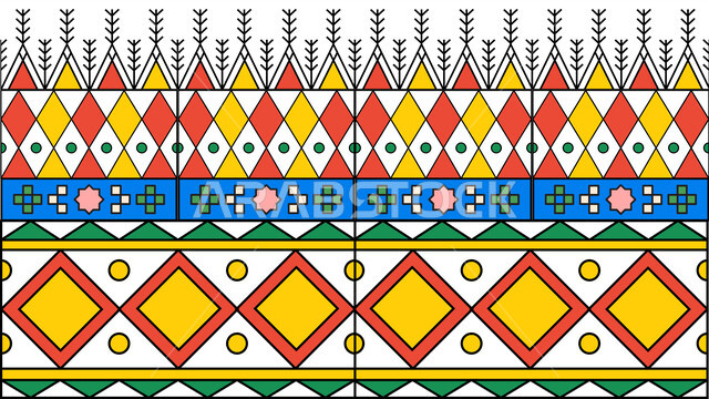 الفن الحرفي التراثي التقليدي، تصميم سعودي للنقوش العربيه الاصيله الملونة في المملكة العربيه السعودية، التراث السعودي الشعبي لزخرفة السدو القط العسيري