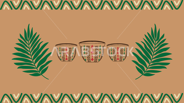 نقوش السدو مع دلة القهوة العربية، رمز كرم الضيافة وحسن الاستقبال في المملكة السعودية، الفن التراثي الحرفي التقليدي، تصاميم بأشكال هندسية للزخرفة العربيه الاصيله الملونة, التراث السعودي الشعبي