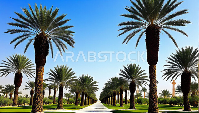 Quality of local national products, harvest season and date harvest, nature reserves in the Kingdom of Saudi Arabia, interest in planting palm trees in gardens and parks,