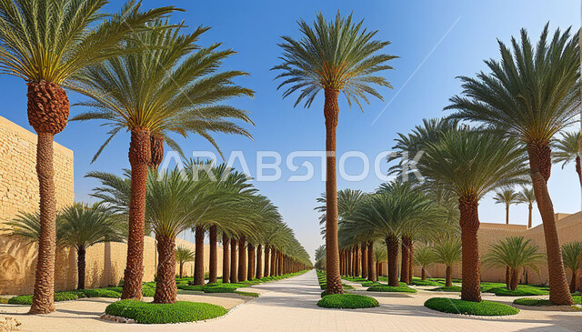 Quality of local national products, harvest season and date harvest, nature reserves in the Kingdom of Saudi Arabia, interest in planting palm trees in gardens and parks,