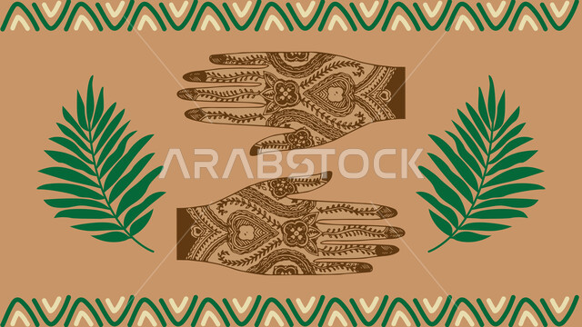 Antiquity, authenticity and Saudi heritage, traditional Arab arts and engravings, popular style with Arab Sadu decoration and engraving, northern culture in the Kingdom of Saudi Arabia, colorful decorative designs and patterns