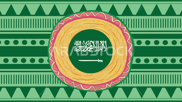 Traditional heritage crafts, Arabian Gulf design of authentic colorful Arabic engravings in Saudi Arabia, folklore of Sadu decoration, celebration of holidays and national occasions, Saudi National Day September 23