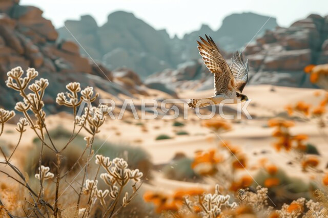 نسر يحلق في إحدى المحميات الطبيعيه، رمز القوة والتحدي وحدة البصر، تدريب وترويض الطيور الجارحة والمفترسة، إقامة نادي الصقور في موسم الصيد السنوي في المملكة العربية السعودية، الفخر بالتراث السعودي العريق في تربية طائر الصقر