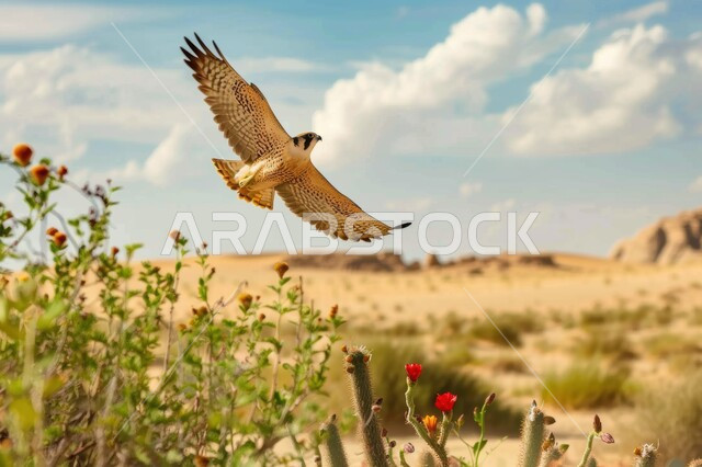 نسر يحلق في إحدى المحميات الطبيعيه، رمز القوة والتحدي وحدة البصر، تدريب وترويض الطيور الجارحة والمفترسة، إقامة نادي الصقور في موسم الصيد السنوي في المملكة العربية السعودية، الفخر بالتراث السعودي العريق في تربية طائر الصقر