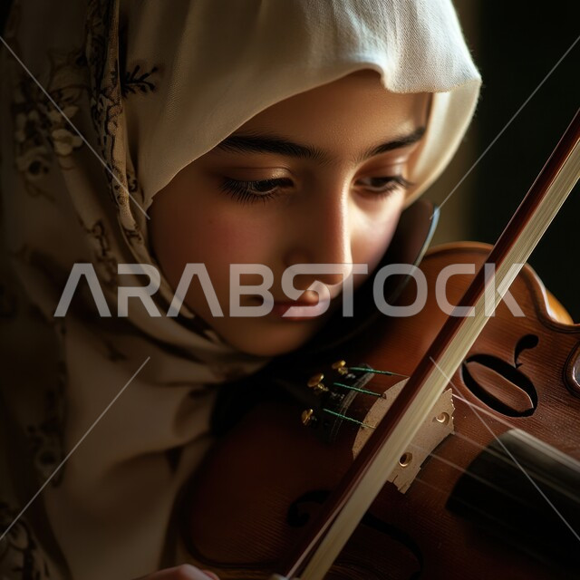 ممارسة هواية العزف باستخدام آلة الكمان الوترية، فتاة سعودية خليجية عربية فنانة تقوم بالعزف على آلة الكمان، تقديم البرامج والفنون الموسيقية والفن المسرحي، مواهب فنية موسيقية