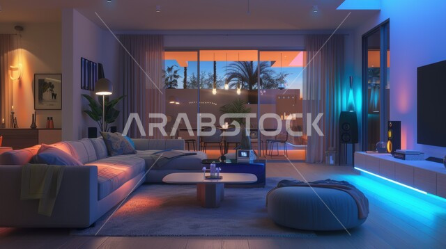 التصاميم الأنيقة لغرف الجلوس المريحة على الطراز الحديث, الواجهات و النوافذ الزجاجية الكبيرة, غرفة معيشة مع أثاث منزلي فاخر, الديكورات الداخلية الراقية, فلل و شقق سكنية في المملكة العربية السعودية