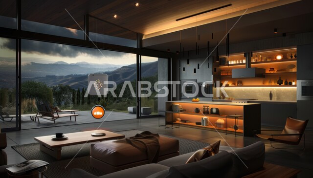 التصاميم الأنيقة لغرف الجلوس المريحة على الطراز الحديث, الواجهات و النوافذ الزجاجية الكبيرة, غرفة معيشة مع أثاث منزلي فاخر, الديكورات الداخلية الراقية, فلل و شقق سكنية في المملكة العربية السعودية