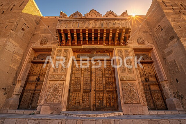 الفنون الهندسية المعمارية والتصاميم الاسلامية للأبواب القديمة في المملكة العربية السعودية, الابواب المصنوعة على الطراز الخشبي القديم, باب خشبي منحوت بالنقوش والزخارف التراثية العربية